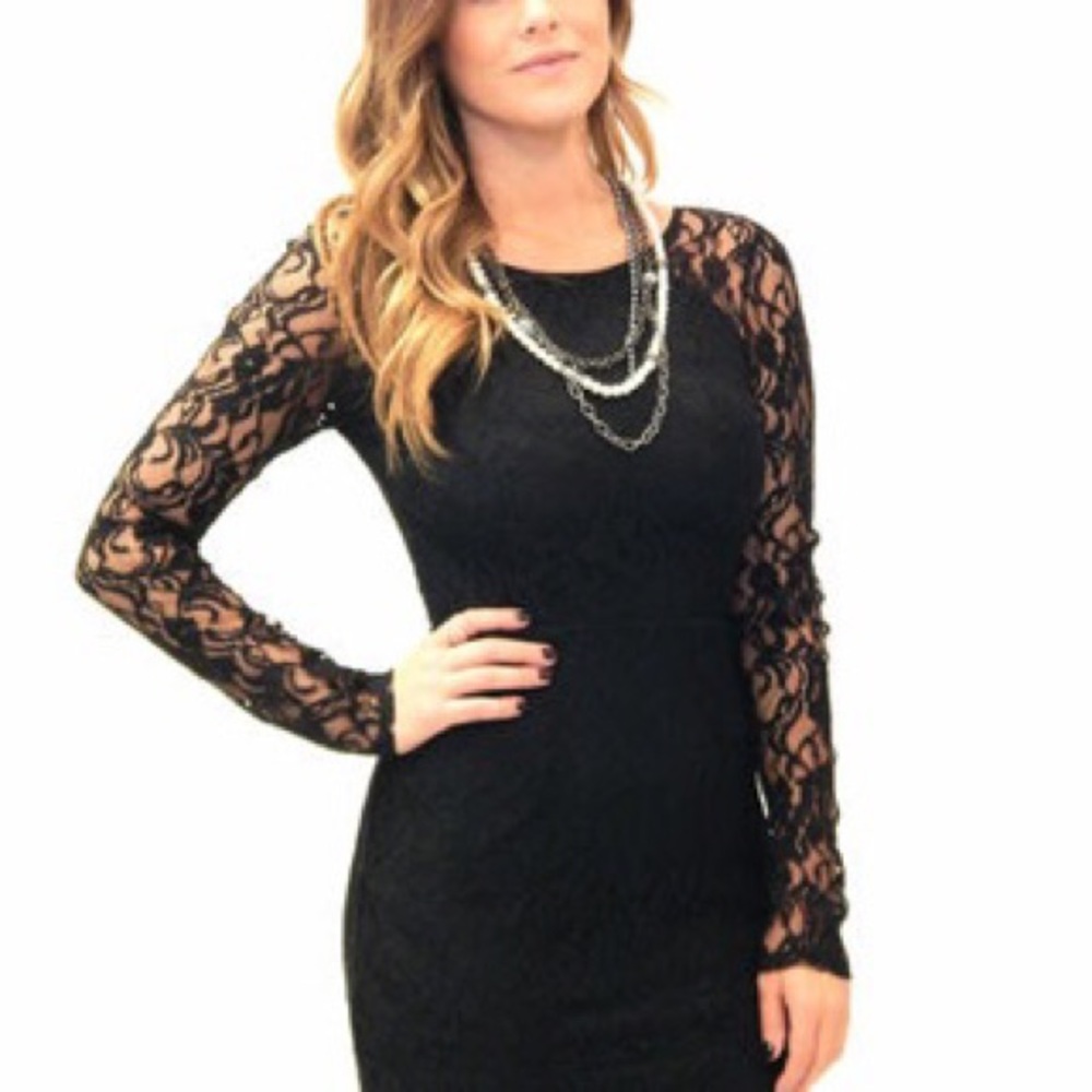 BCBGeneration Black Lace Mini Dress - Lace Sleeves